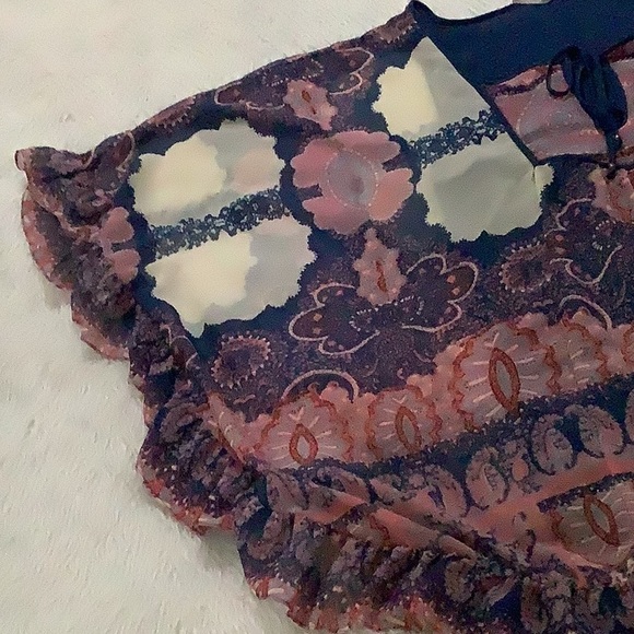 Free people boho paisley sheer summer festival ruffle dress size small - Picture 4 of 10